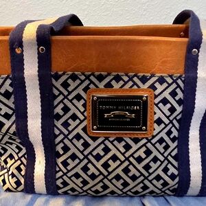 Tommy Hilfiger Blue and Brown Patterned Tote